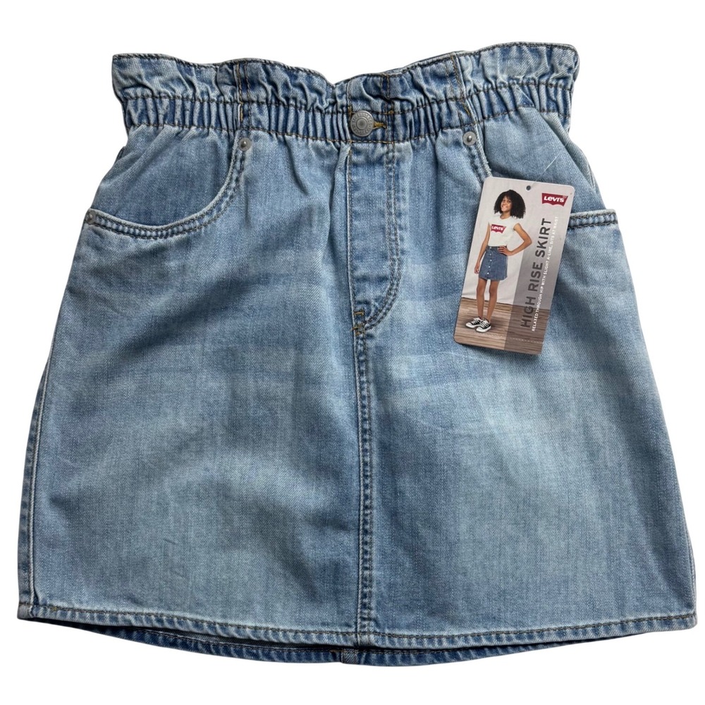 Levis Girls 16 High Rise Pull On Denim Skirt Light Wash Paperbag Waist NWT
